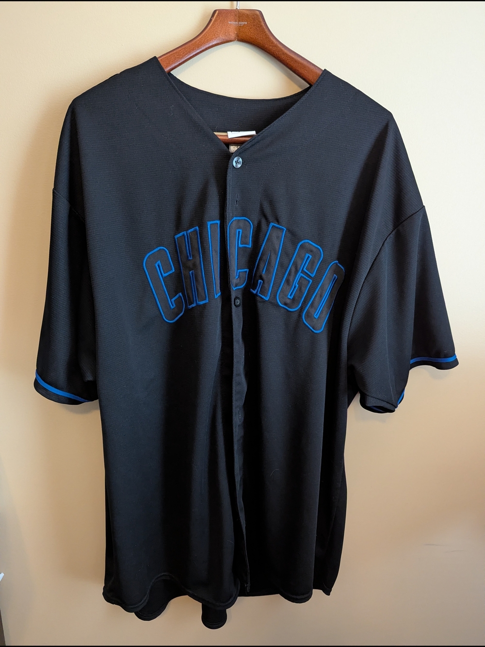 Majestic Black Button-Up Jersey with Blue Accents